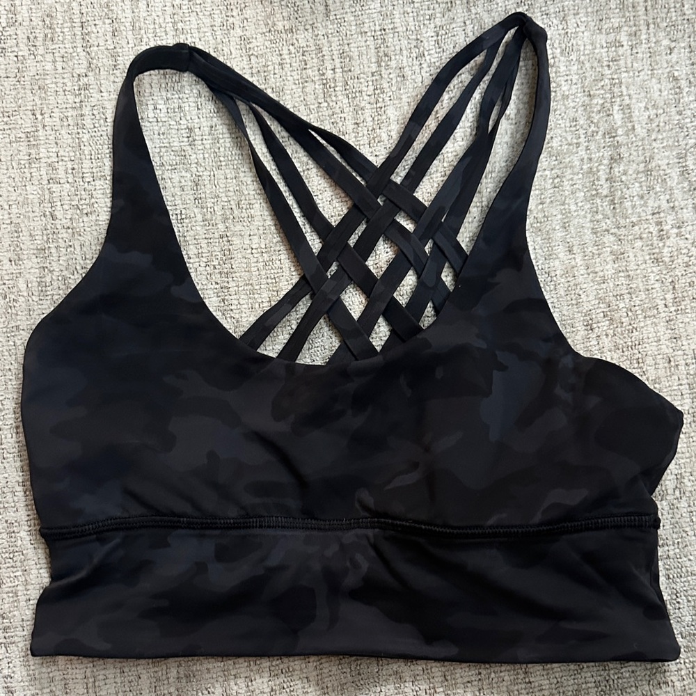 Lululemon Athletica Black Camo Strappy Sports Bra